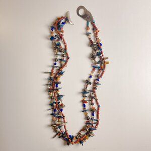 Vintage Native Style African Tribal Multi Strand Shell Stone Beaded Necklace